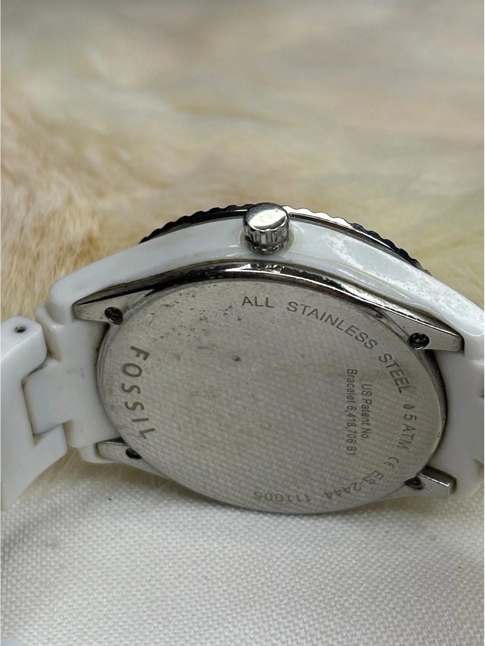 Fossil Women's White Ceramic Watch with Crystal Bezel